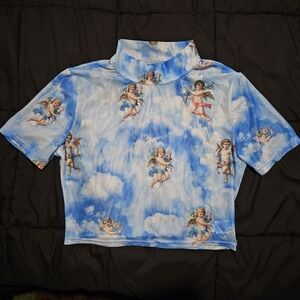 SHEIN Blue Mesh Cherub Detail Top